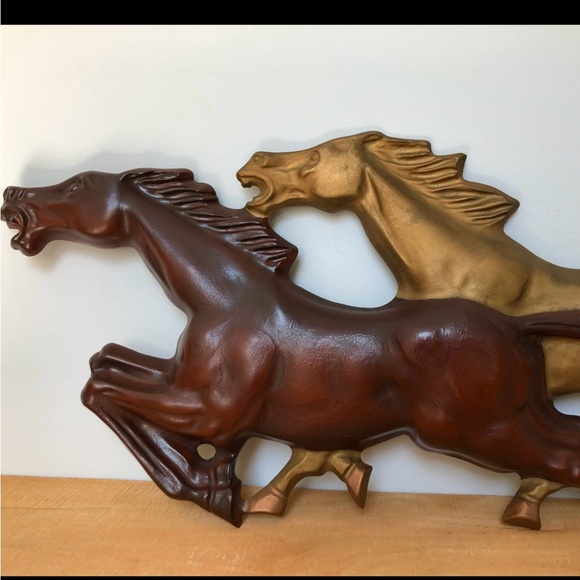 Vintage Other - Vintage Galloping Wild Horses Large Cast Wall Art